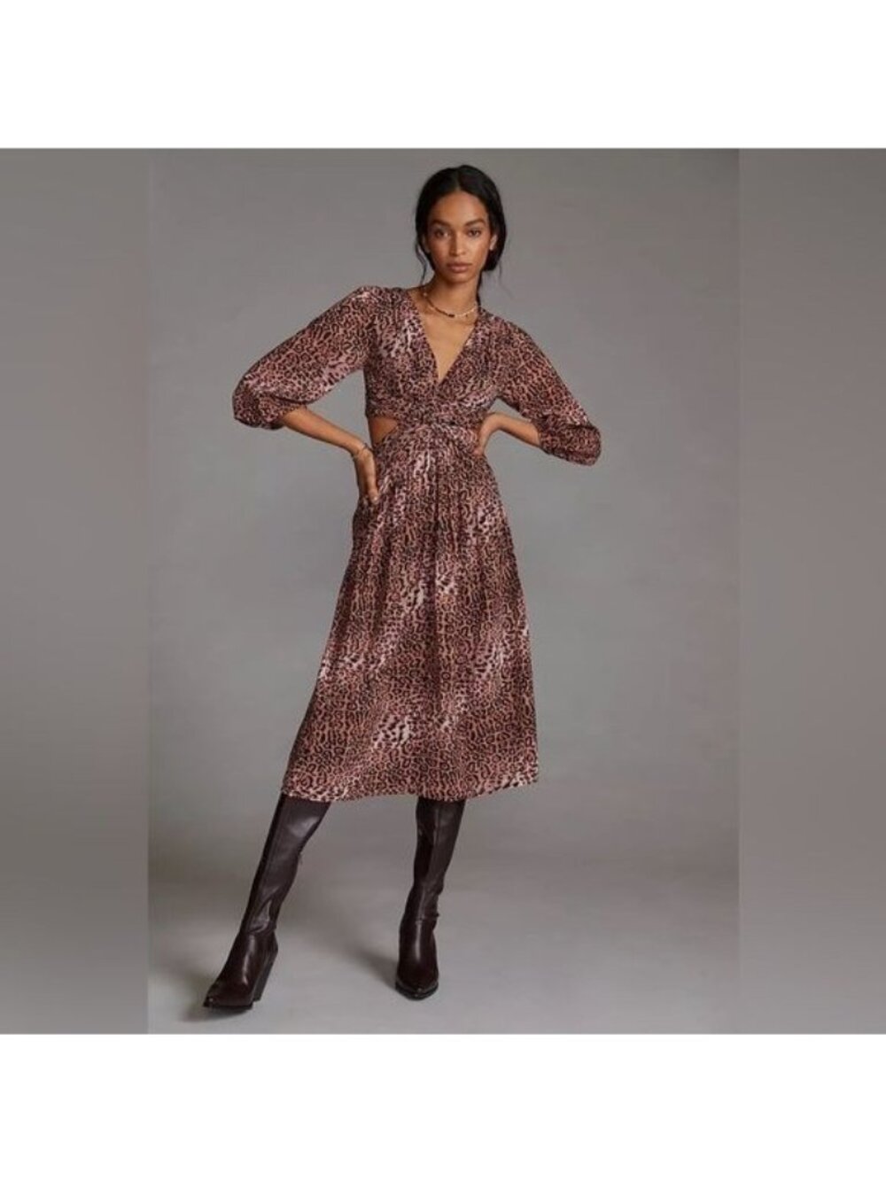NWT Anthropologie Ranna Gill Leopard Print Cut-Out Midi Dress Size Medium M